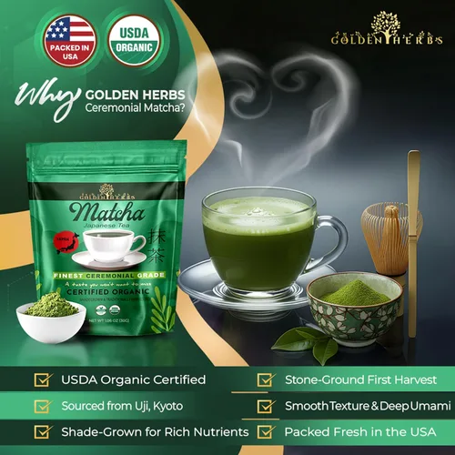 Miniatura 6 de Golden Herbs Matcha Superior Ceremonial Blend Polvo de té verde de Uji, Kyoto, USDA orgánico, sin gluten, vegano 100% puro sin azúcar, sin aditivos