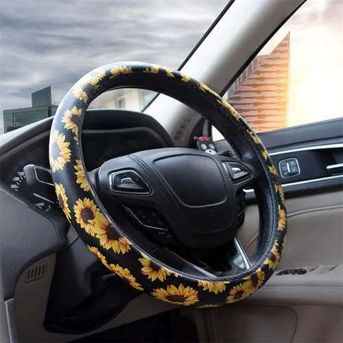Funda de cuero para volante de automóvil, protector antideslizante para volante para mujeres, niñas y damas, universal de 15 pulgadas, color negro