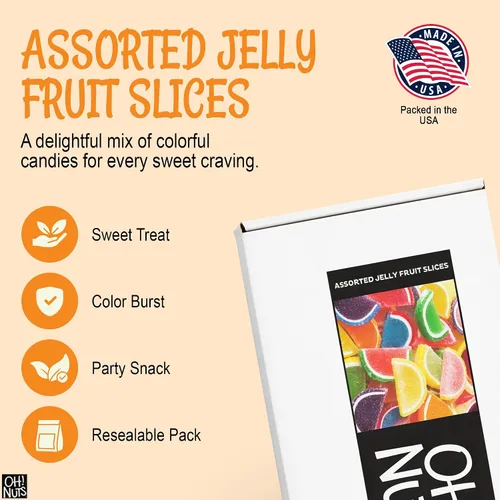 Miniatura 3 de Oh! Nuts Jelly Fruit Slices - Caramelos grandes surtidos de azúcar, bolsa a granel de 5 libras Confitería tradicional de gomitas masticables