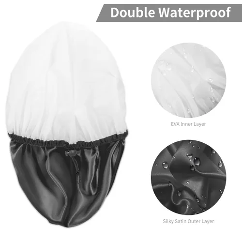 Miniatura 4 de Auban Gorro de ducha para mujer, ajustable, reutilizable, extragrande, gorro de baño impermeable de doble capa, exterior impermeable, forro de EVA