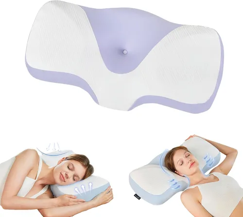 Miniatura 9 de Almohada cervical para el cuello para aliviar el dolor, almohadas ergonómicas de espuma viscoelástica para dormir con funda de almohada lavable