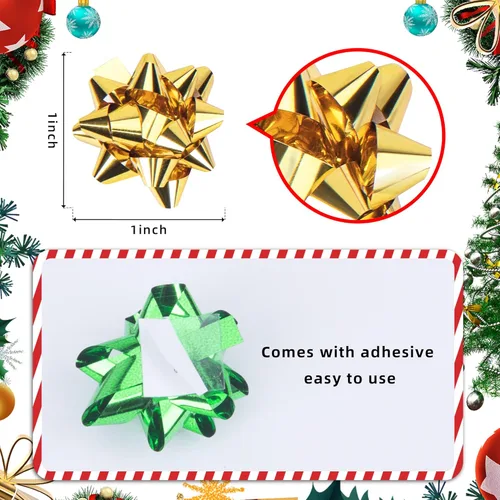 Miniatura 2 de Iceyyyy 200 mini lazos de regalo de Navidad, lazos de regalo de estrella metálica de 1 pulgada de colores mixtos, pequeños lazos adhesivos