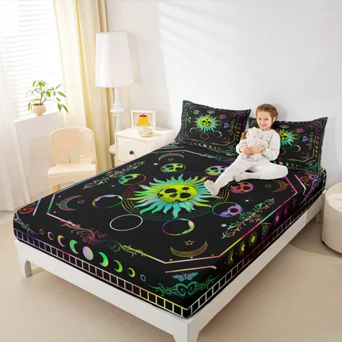 Miniatura 23 de Erosebridal Southwestern - Sábanas de cama bohemias aztecas, tamaño individual, sábanas hippie de cachemira, ropa de cama de estilo exótico, funda