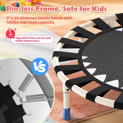 Miniatura 6 de Premium 3FT Foldable Toddler Trampoline for Kids Ages 3-6, 36 Inch ASTM Certified Mini Trampoline with Adjustable Handle, 100 lbs Capacity, Quiet