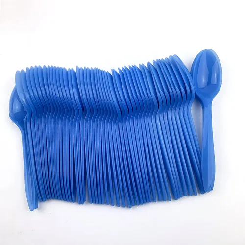 Miniatura 3 de Heyiwell Cucharas de plástico de peso medio que cambian de color, cucharas desechables de yogur congelado de color blanco a azul, cucharas de postre