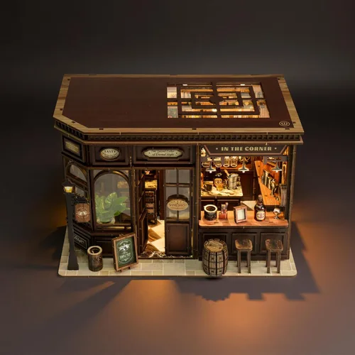 Miniatura 7 de Kit de rincón de libros, casa de muñecas en miniatura para adultos, rompecabezas de madera 3D, decoración con luz LED, regalo para los amantes
