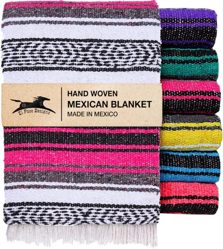 Miniatura 17 de El Paso Designs Manta de yoga mexicana – Colorida manta falsa serape para yoga, playa, picnic, silla de montar o decoración del hogar – Manta Azul