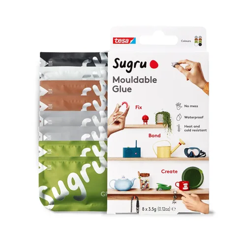Miniatura 13 de Sugru - Pegamento multiusos moldeable para fijación y fabricación creativa, 8 unidades, negro, blanco, rojo, amarillo y azul, 8