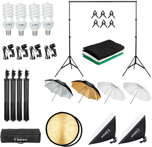 Miniatura 7 de Kit de iluminación continua de sombrillas de 800 W 5500 K con sistema de soporte de fondo para producto de estudio fotográfico, fotografía