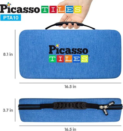 Miniatura 9 de PicassoTiles Paquete de 60 azulejos magnéticos + estuche de transporte: juego educativo STEAM para niños, incluye organizador de almacenamiento