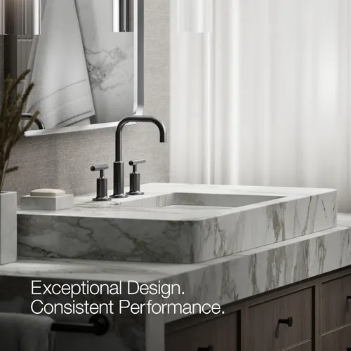 Miniatura 4 de KOHLER K-14406-4-BL Purist® Grifo de Lavabo de Baño Extendido, 3 Agujeros, Grifos de Baño con Manijas de Palanca Baja y Caño de Cuello de Cisne