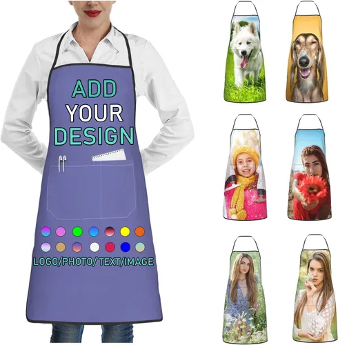 Miniatura 40 de Delantal personalizado con 2 bolsillos, personalizable con nombre, texto, logotipo, foto, cocina, horneado, delantal de cocina para mujeres y hombres