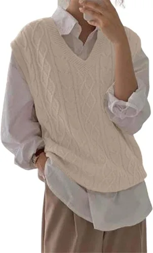 Miniatura 7 de Women's V Neck Sweater Vest Oversized Sleeveless Loose Knit Tops Cable Sleeveless Sweater