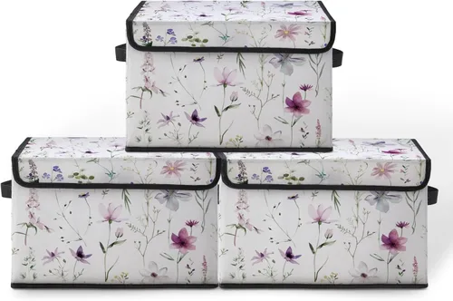 Miniatura 14 de Contenedores de almacenamiento apilables para ropa con tapas, organizadores de clóset con estampado de gatos de tela para el hogar y la oficina