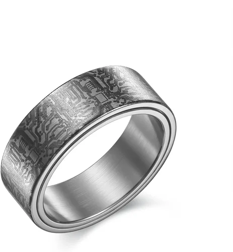 Miniatura 7 de Anillo de patrón de placa de circuito de computadora de 0.315 in negro/plata/azul/oro - Spinner Fidget Alivio de la ansiedad Anillo de acero