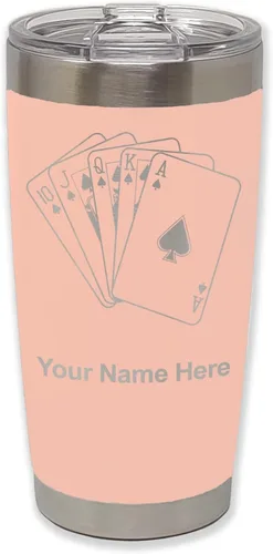 Miniatura 9 de LaserGram Vaso aislado al vacío de 20 onzas, tarjetas de póquer Royal Flush con grabado personalizado incluido (negro)