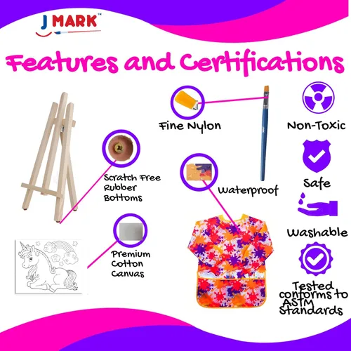 Miniatura 4 de J MARK Kit de pintura acrílica para niños, tema de castillo de unicornio, juego de 28 piezas con caballete, lienzos, pinceles y más, de 4 a 12 años