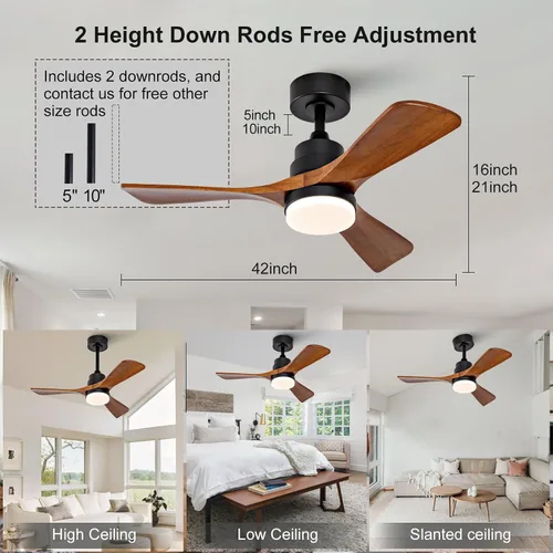 Miniatura 6 de Ventiladores de techo negros de 36 pulgadas con luces y control remoto, luz LED regulable, motor CC bastante reversible, función de memoria