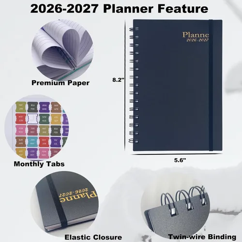 Miniatura 6 de Agenda 2026-2027, planificadores mensuales semanales 2026-2027, agenda mensual de 18 meses de enero de 2026 a junio de 2027, papel grueso, 5.6 x 8.2