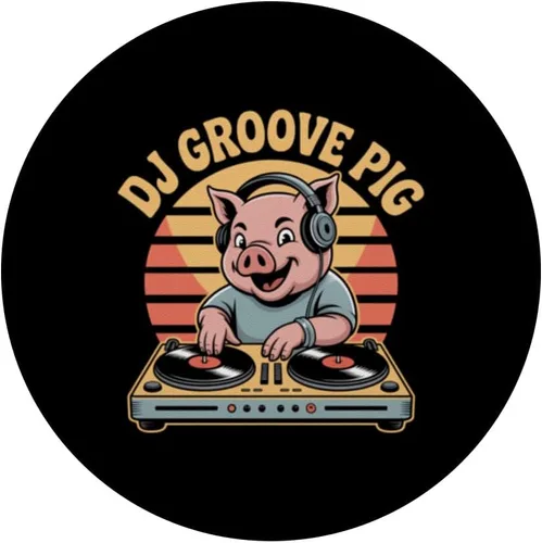 Miniatura 3 de DJ Groove Pig Retro DJ Turntable Sunset Vibes PopSockets Adhesive PopGrip