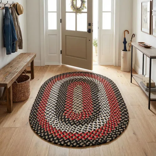 Miniatura 3 de Super Area Rugs Alfombra trenzada ovalada ovalada de 2 x 3 pies, color negro, rojo y marrón, para cocinas y baños estilo granja