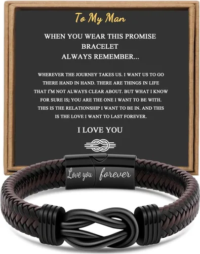 Miniatura 18 de Regalo para Hombres Pulsera Infinita para Hombres Papá Marido Novio Hijo Nieto Hermano Sobrino Tío Cuero Trenzado Marrón Siempre Unidos Acero