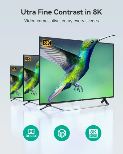 Miniatura 5 de GANA Interruptor HDMI 2.1, divisor de conmutador HDMI 8K bidireccional 2 en 1 salida, 4K @120Hz, 8K @60Hz, 48Gbps aluminio Ultra HD HDMI Hub Gris