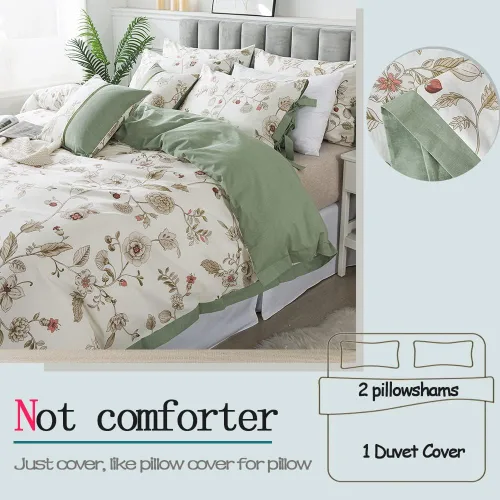 Miniatura 5 de FADFAY Juego de ropa de cama de 7 piezas, 100% algodón, diseño floral beige, tamaño Queen + funda de edredón, ropa de cama completa con flores rosas