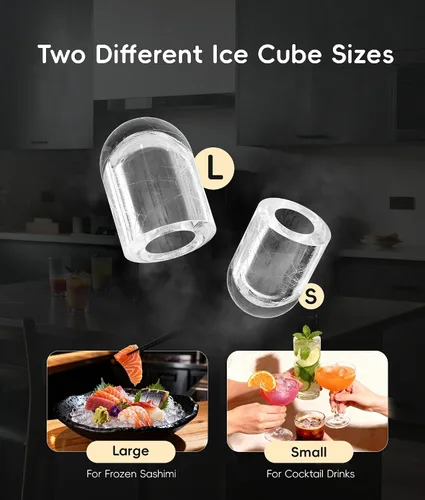 Miniatura 5 de ecozy Máquina de hielo portátil, 8 cubos en 6 minutos, 26 libras/día, máquina para hacer hielo con 2 tamaños de hielo, máquina de hielo