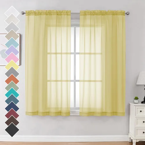 Miniatura 246 de OVZME - Cortinas traslúcidas blancas de 45 pulgadas de largo, 2 paneles, cortinas de gasa con bolsillo para barra para ventanas pequeñas, cada una