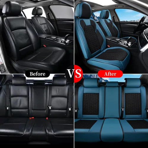 Miniatura 8 de Coverado Juego completo de fundas de asiento, fundas de asiento de piel sintética transpirable de 5 asientos para automóviles, funda de asiento