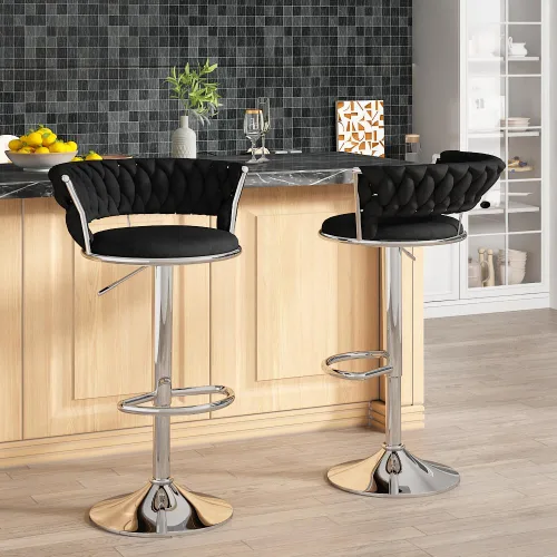 Miniatura 11 de AWQM Juego de 2 taburetes de bar de terciopelo, taburetes de cocina giratorios de altura ajustable con respaldo bajo para comedor, barra