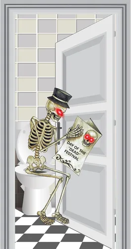 Miniatura 5 de Tatuo Cubierta de puerta de esqueleto - Decoraciones de Halloween, fondo de baño, suministros de fiesta en interiores, 30 x 60 pulgadas