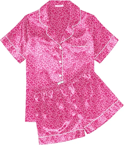 Miniatura 15 de Ekouaer Conjunto de pijama de satén de seda para mujer, suave, de manga corta, con botones, ropa para dormir, camiseta y pantalones cortos, juego