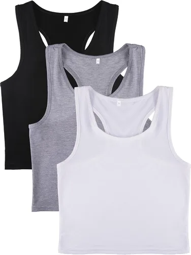 Miniatura 7 de Camisetas cortas de 3 piezas para mujer, camisetas de entrenamiento, básicas, recortadas, sin mangas, espalda cruzada, deportes, gimnasio