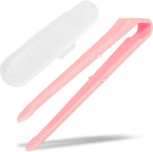 Miniatura 7 de Seki Japan Chip Tong, 5.5 pulgadas, mini pinza para alimentos, cuerpo de plástico azul claro, puntas dentadas con estuche para papas fritas, dulces