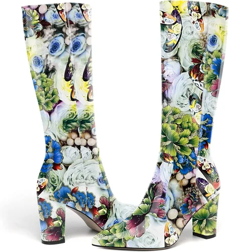 Miniatura 146 de AMBELIGHT Botas altas hasta la rodilla con cremallera y puntera puntiaguda para mujer, de patente sólida, tacón alto, 3.3 pulgadas