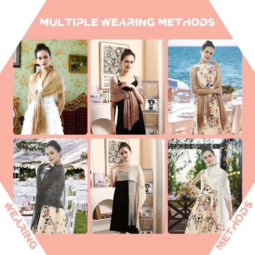 Miniatura 3 de Genovega Sparkling Metallic Chiffon Shawls and Wraps for Evening Party Dresses Wedding Party Elegant Feeling
