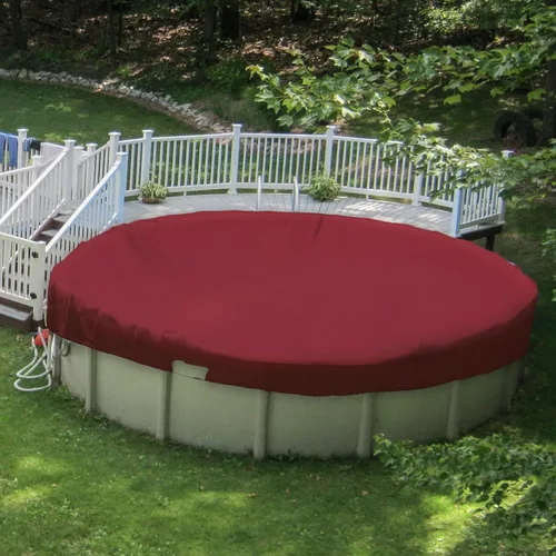 Miniatura 8 de Patio Cubiertas redondas para piscinas sobre el suelo, cubierta de seguridad para alberca de invierno de 10 pies, lona resistente con cabrestante