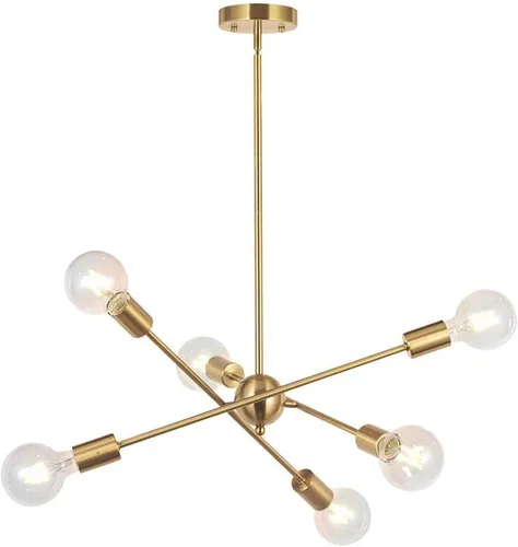 BONLICHT Lámpara de techo Sputnik moderna de 6 luces, lámpara colgante de latón cepillado, lámpara de techo de mediados de siglo, luz de techo