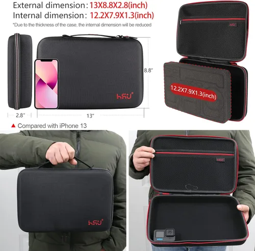 Miniatura 2 de HSU Estuche de transporte para GoPro Hero 13, 12, 11, 10, 9, 8, 7, 6, 5 negro, AKASO Campark y accesorios, funda de viaje GoPro