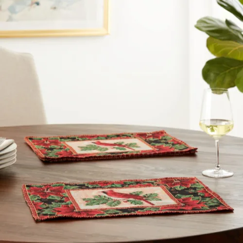 Miniatura 5 de Violet Linen Juego de 4 manteles individuales decorativos con diseño de flor de pascuas de Navidad de 13 x 19 pulgadas