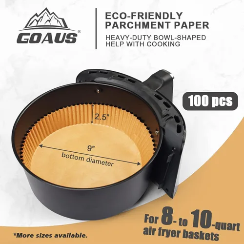 Miniatura 3 de GOAUS Freidora de aire, 100 forros de papel redondos desechables [extra grandes] para cesta de 8 cuartos de galón o superior, papel pergamino