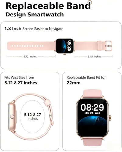 Miniatura 7 de Quican Relojes inteligentes para mujer, compatibles con teléfonos iPhone y Android, llamadas, monitor de frecuencia cardíaca/sueño, Alexa, reloj