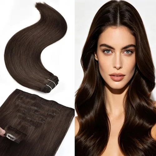 Senmy Extensiones de cabello humano real con broches, doble trama, 4.23 onzas, 7 unidades, extensiones de cabello humano Remy grueso con clip, color