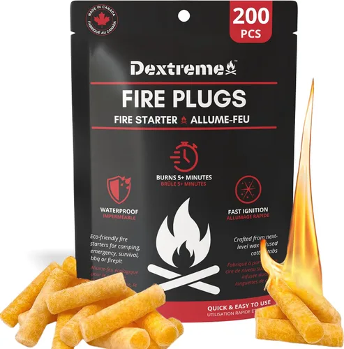 Dextreme Enchufes de fuego impermeables para fogatas, emergencias, supervivencia, hogueras, parrillas | 5+ minutos de combustión | Todo natural |