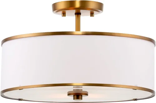 Miniatura 8 de Kira Home Chloe Lámpara de techo moderna de 15 pulgadas con pantalla de tambor de tela blanca, accesorio colgante de 3 luces con difusor de vidrio