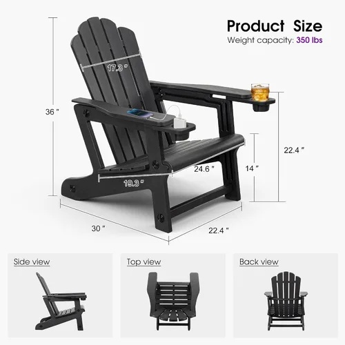 Miniatura 9 de PURPLE LEAF Adirondack Chair Set of 2 HDPE All-Weather Patio Adirondack Chair with 24.6" Oversized Seat Wood-Textured Outdoor Fire Pit Chair with