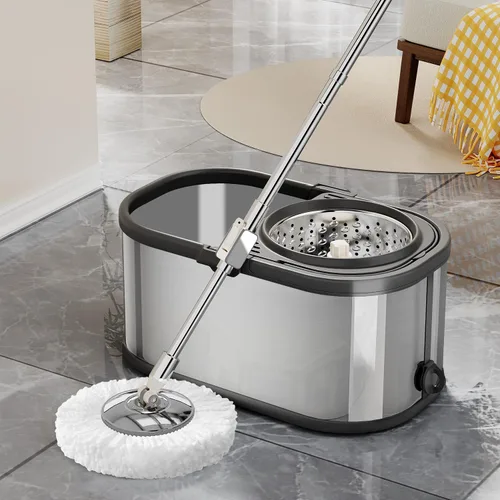 Miniatura 8 de Trapeador giratorio y cubo con escurridor para el hogar, trapeador de 360° y cubo con agua limpia y sucia separada, mopa de polvo húmedo para Plata