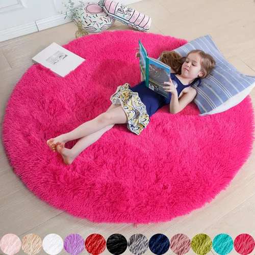 Miniatura 55 de Amdrebio Alfombra Redonda Azul Marino Oscuro de 4 Pies para Habitación de Niños Dormitorio, Alfombras de Área Circulares de Felpa Shag Esponjosa